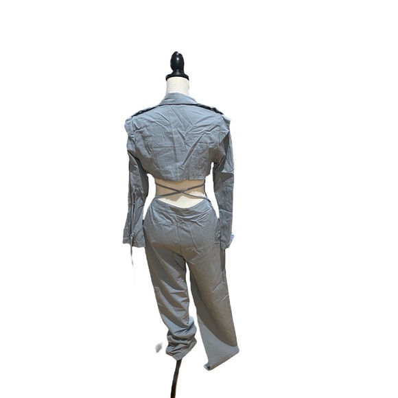 Cropped Blazer Top and Tie High Waist Pants Set - Picture 2 of 2